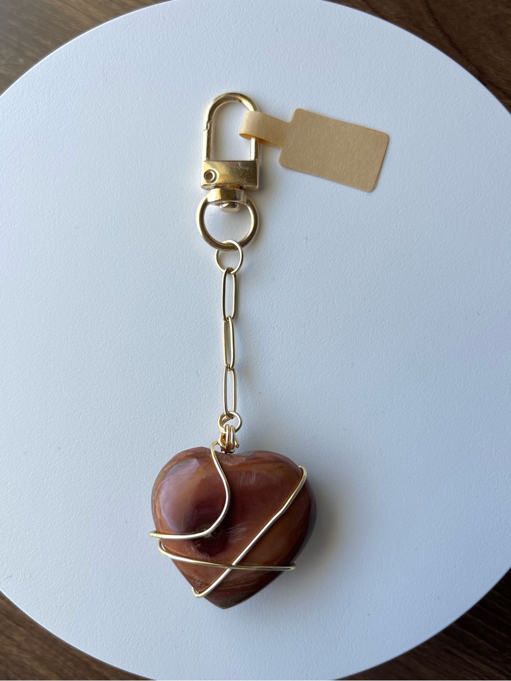 Brown Jasper Heart Bag Charm Gold Wire Wrapped